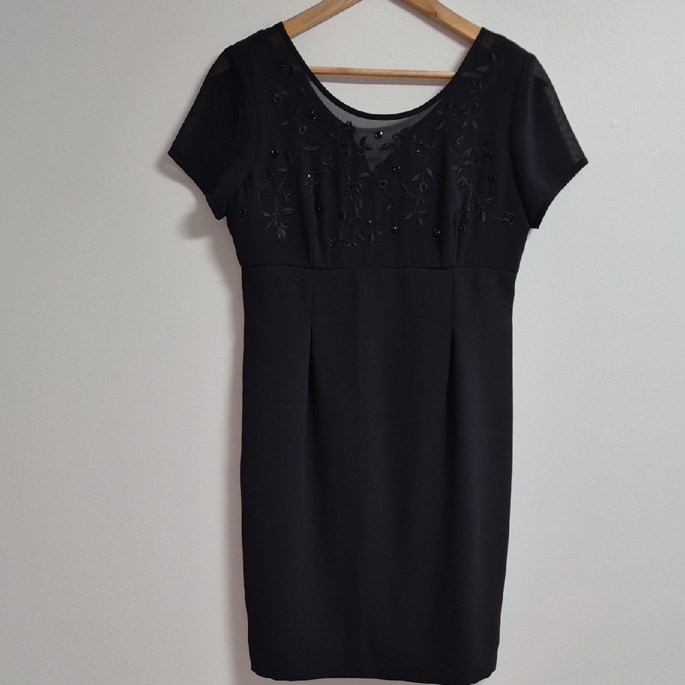 Liz Claiborne Black Mini Dress with Embellishments Size 8 Petite PTP 15 Inch